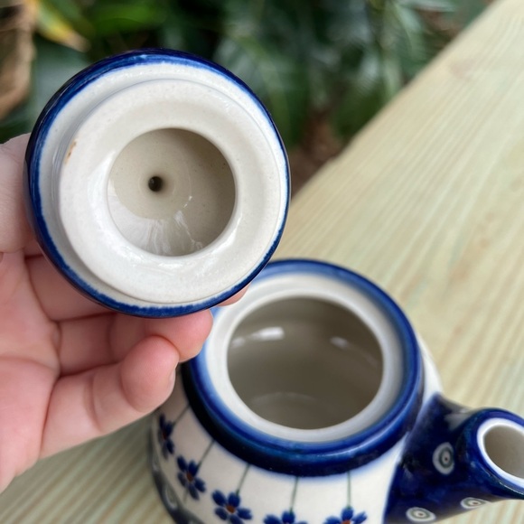 Polish Pottery Mini Teapot - Bolesławiec, Hand-Painted Blue Floral, 3” - Picture 8 of 9